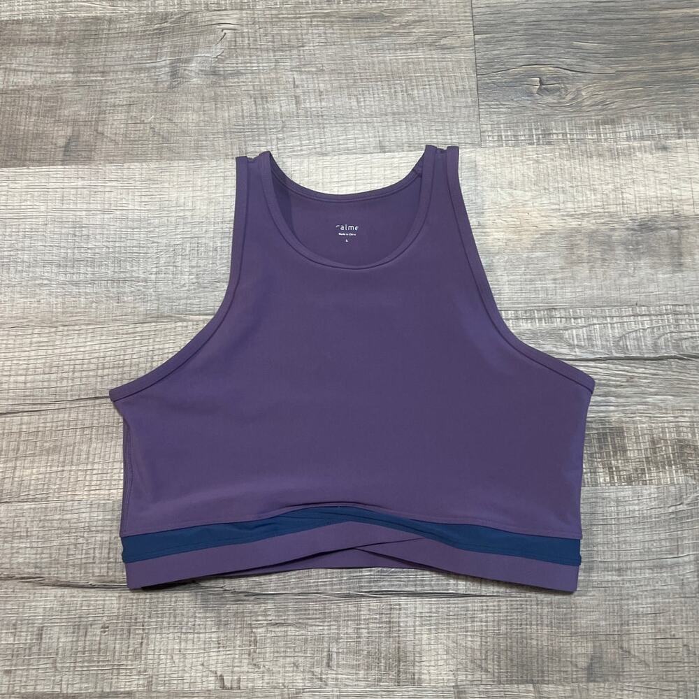 Johnny Was Calme Sports Bra Size Large Faux Wrap Twist Front Purple Yoga Stretch